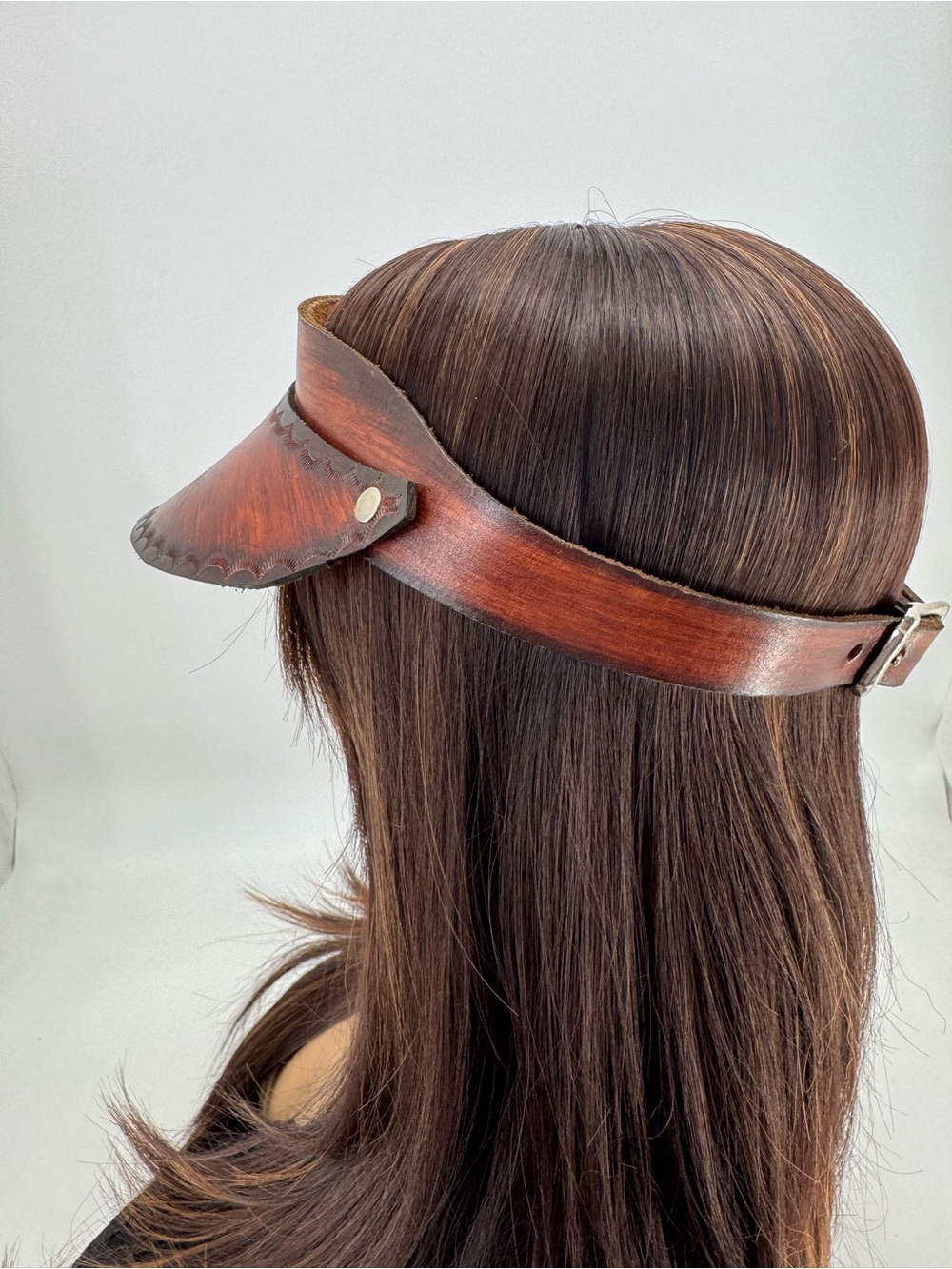 Vintage 70s Boho Hippie Groovy Western Tooled Leather Floral Sun Gambler Visor - Picture 6 of 15